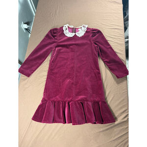 Vintage Girls Rare Editions Velvet Dress Size 8 Burgundy with White Lace Collar